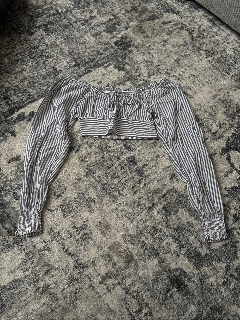 BNWT Aerie Blue White Stripe Long Sleeve Crop Over The Shoulder Top